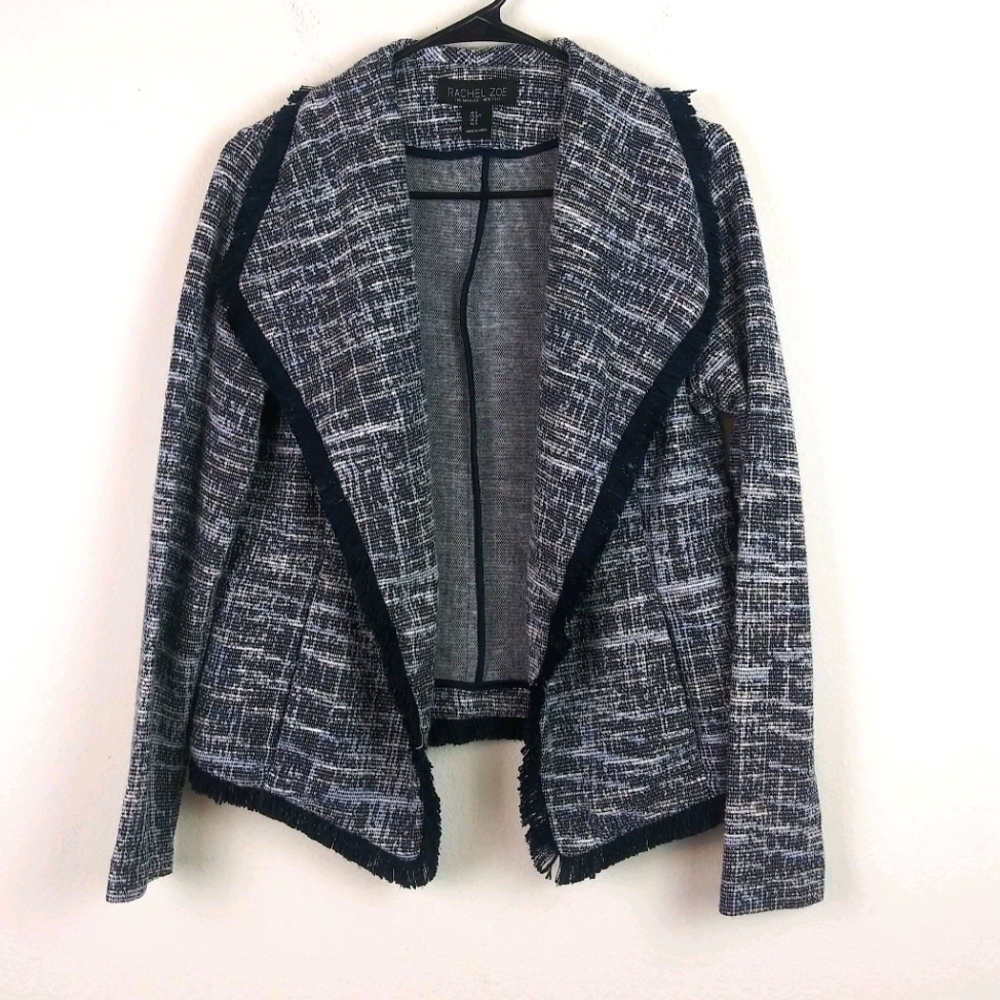 Rachel Zoe Tweed Fringe Trim Blazer Jacket(S)